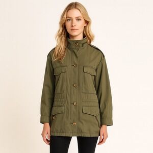 Joie Sz S Jenita Utility Military Jacket Coat Zipper Button Green $298